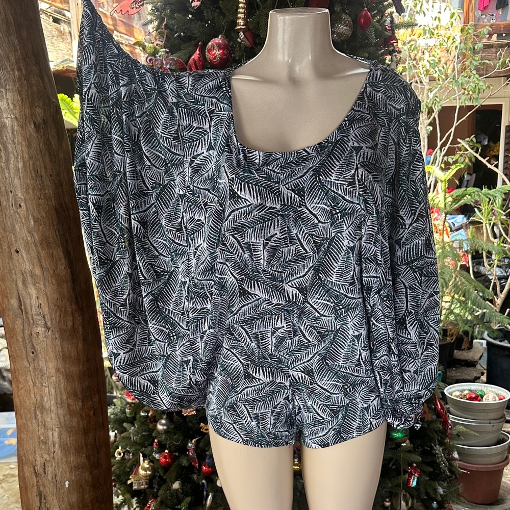 Mahina Black and White Leaf Print Jumpsuit